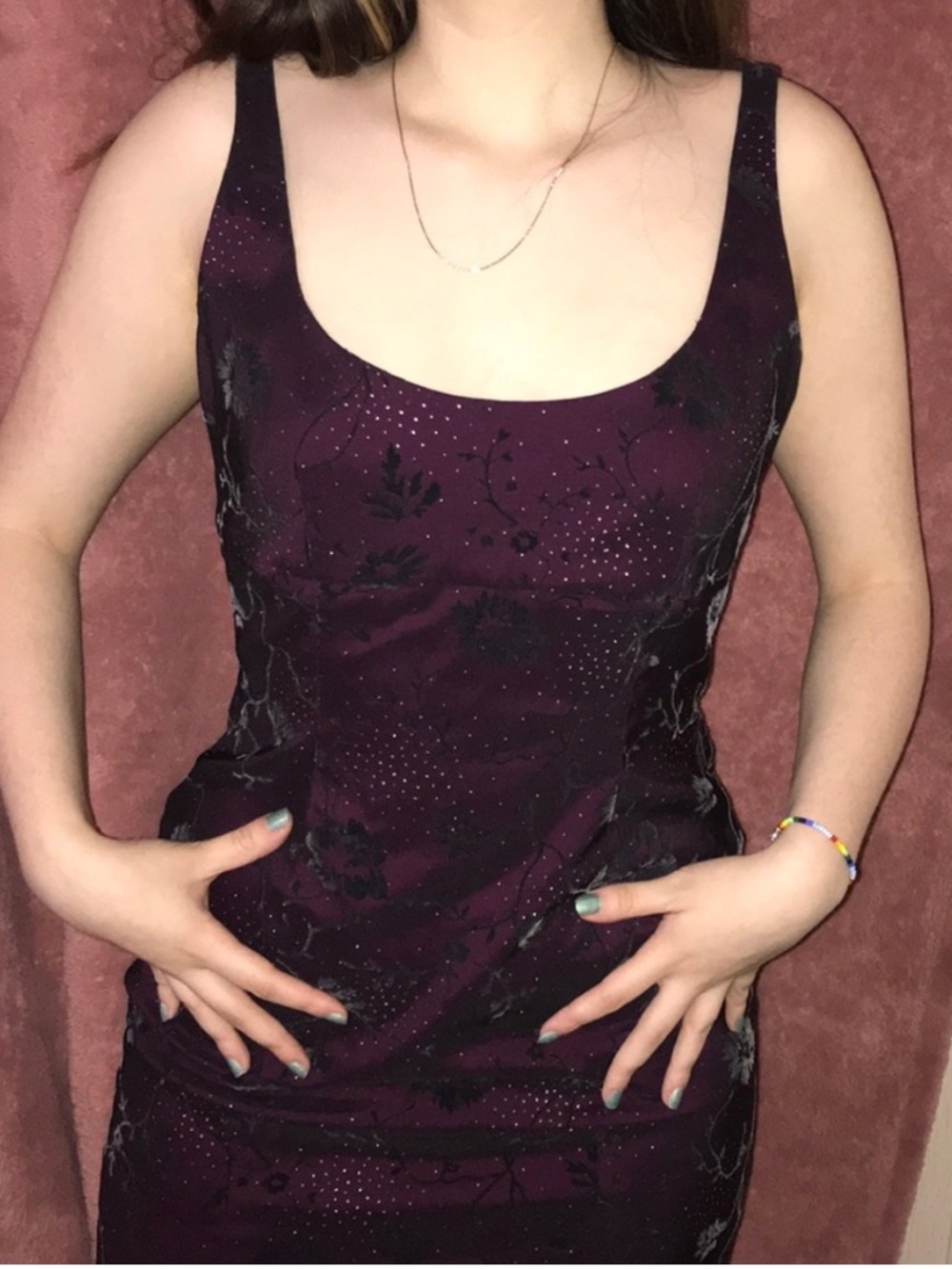 Y2K 90s Vintage Purple Black Velvet Burnout Embellished Grunge Mini Dress sz 7